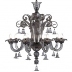 LUSTRE EM VIDRO FUMÊ PARA 8 lâmpadas E14 40W. PEÇA NOVA. Medidas:  Altura 93cm e Diâmetro 85cm.