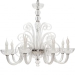 LUSTRE EM VIDRO TRANSLÚCIDO PARA 8 lâmpadas E14 40W. PEÇA NOVA.  Medidas: Altura 73cm e Diâmetro 84cm.