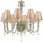 LUSTRE EM VIDRO E CÚPULAS CHAMPAGNE PARA 8 lâmpadas E14 40W. PEÇA NOVA. Medidas: Altura 80cm e Diâmetro 70cm.