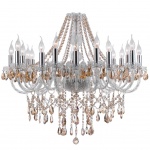 LUSTRE EM CRISTAL TRANSLÚCIDO COGNAC PARA 18 lâmpadas E14 40W. PEÇA NOVA. Medidas:  Altura 80cm e Diâmetro 95cm.