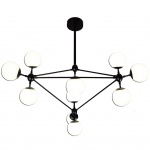 LUSTRE EM VIDRO BRANCO E METAL PRETO PARA 10 lâmpadas E27 40W. PEÇA NOVA. Medidas:  Altura 96cm e Largura 107cm.