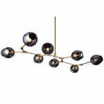 PENDENTE EM VIDRO FUMÊ E METAL OURO ENVELHECIDO PARA 8 lâmpadas E27 40W. PEÇA NOVA. Medidas: Altura 180cm ,  Largura 126cm e Comprimento 210cm