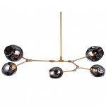 PENDENTE EM VIDRO FUMÊ E METAL DOURADO PARA 5 lâmpadas E27 40W. PEÇA NOVA Medidas:  Altura 130cm, Largura 90cm e Comprimento 145cm.