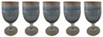 Lote com 5 taças para vinho do porto em cristal, na tonalidades azul e bordas douradas. Obs: Mínimo desgaste no dourado. Medidas: 9 cm de altura e 5 cm de diâmetro.
