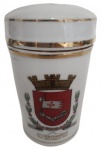 MAUÁ / IV CENTENÁRIO DE SÃO PAIULO - Potiche em porcelana, com pintura artesanal em tema de Brasão. Medidas: 15 cm de altura e 10 cm de diâmetro.