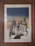 FERRACIOLA / 82, Gravura, tiragem 3/30, tema "Metafísica Xadrez". Medida final: 83 x 60 cm.