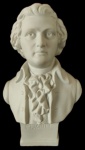 Escultura em biscuit com trabalhos artesanais representando Mozart. Medidas: 20 cm de altura, 10 cm de largura e 12 cm de comprimento.