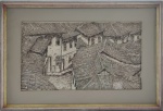 TONICO OURO PRETO - Quadro decorativo em nanquim, tema "Casario". Medida final: 42 x 61 cm.