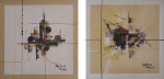 Par de quadros decorativos, óleo sobre tela, tema "Pintura Abstrata". Medidas: 30 x 30 cm.