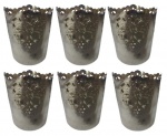 Lote com 6 suportes para copos em metal espessurado a prata. Medidas: Altura 9cm Diâmetro 8cm.