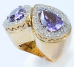 Anel ouro amarelo 18k com 2 ametistas ovais 15x9 e todo cravejado de diamantes branco 23,5gr  aro 22