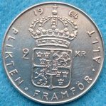 Moeda 2 KR 1964 Prata 14gr Suécia Soberba Flor