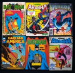 Lote de (6) revistas em quadrinho sendo: Capitão América, Batman, Homem Aranha.