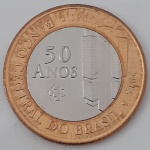 MOEDA DE 1 REAL COMEMORATIVO BC 50 ANOS. ANO DE 2015