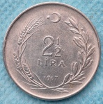 Moeda 2 1/2 Lira 1967 Turquia