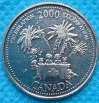 Moeda Canadá 2000  Niquel Flor de Cunho Celebration 25 Cents