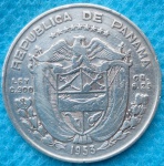Moeda Prata 25 Centavos 1953 Panamá um cuarto de balboa 6,25gr Soberba Flor Cincuentenario