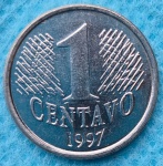 Moeda 1 Centavo 1997 Batida Dupla no 1, no Centavo e na data Flor de Cunho