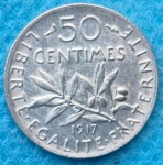 Moeda 50 Centimes França 1917 Prata Soberba Flor