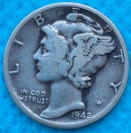 Moeda USA One Dime Prata 1942