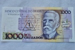 Cédula 1000 Cruzado Carimbada 1 Cruzado Novo 1989 primeira da serie 9920 Flor de Estampa