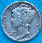 Moeda USA One Dime Prata 1935