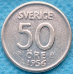Moeda Suécia 50 Ore 1956 Soberba Flor Prata