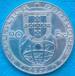 Moeda 20 Escudos 1953 Flor de Cunho Regimento de Renovação Financeira Prata 21,3 gr