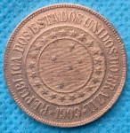 Moeda 40 Reis 1909 Soberba, Cobre, República, Brasil com Z.