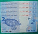 Lote 4 Cédula 2 Reais 2010 Segunda Família Serie Especial 0202 Seriada KE 0202 00224, 25, 26 e 27 Flor de Estampa