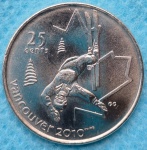 Moeda Canadá 25 Cents 2008 Flor de Cunho Olimpíadas de Inverno