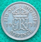 Moeda Six Pence Inglaterra Prata 1937 Raríssima Soberba Flor