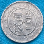 Moeda 200 Reis 1889, Primeira Série República, Raríssima Reverso Horizontal Soberba