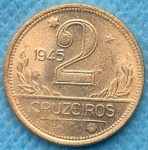 Moeda 2 Cruzeiros 1945 Segunda Guerra Mundial Flor de Cunho Raríssima neste estado