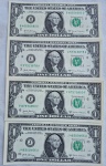 Kit 4 Cédulas One Dollar 2007 com às Letras B. C. F. J. Flor de Estampa