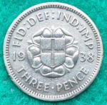Moedas Three Pence 1938 Soberba Flor Inglaterra Prata
