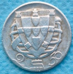 Moeda Portugal 2,50 Escudos 1945 Segunda Guerra Mundial Prata
