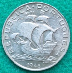 Moeda 5 Escudos 7gr Portugal Prata 1948 Flor de Cunho
