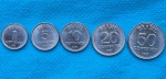 Lote 5 moedas 1987 Flor de Cunho 1, 5, 10, 20 e 50 Centavos
