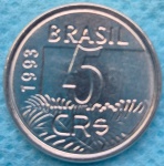 Moeda 5 Cruzeiros 1993 Cunho Vazado Arara Flor de Cunho