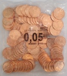 Sachê com 100 Moedas de 5 Centavos de 2019 com a Letra A Fabricadas na Holanda Flor de Cunho