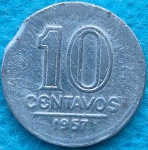 Moeda 10 Centavos 1957 Alumínio Com Defeito na Borda fim da Chapa