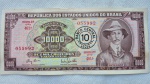 Cédula 10.000 Cruzeiros Carimbada 10 Cruzeiros Novos 1967 Soberba Flor