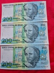 Lote 3 Cédulas 200 Cruzeiros C 215 1990 Flor de Estampa