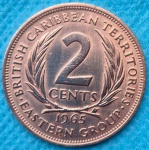 Moeda Inglaterra 1965 Caribbean 2 Cents