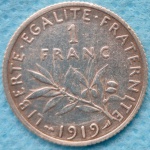 Moeda 1 Franc 1919 Prata Soberba 5gr França