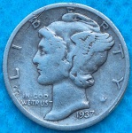 Moeda USA One Dime Prata 1937