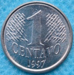 Moeda 1 Centavo 1997 com Brasil, Vasado, Flor de Cunho Raríssima
