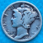 Moeda USA One Dime Prata 1936