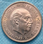 Moeda 5 Pesetas 1949 Flor de Cunho